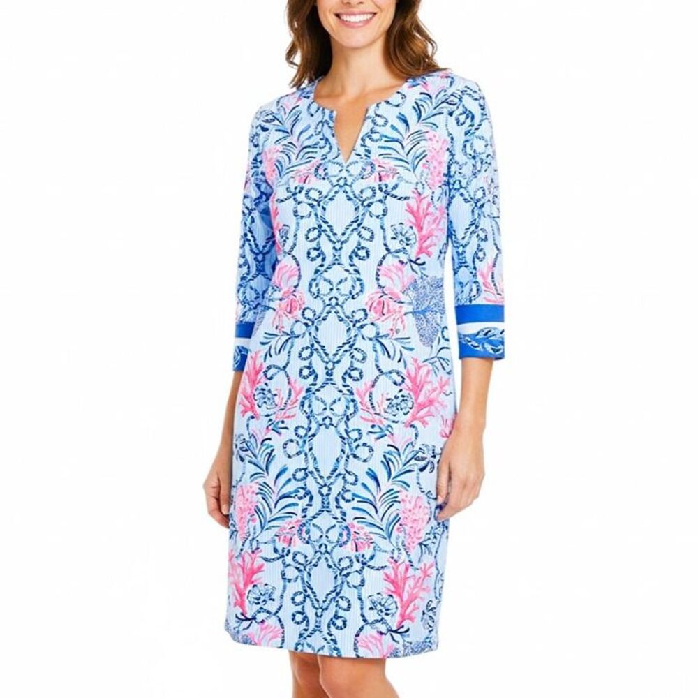LILLY PULITZER Dress UPF 50+ Nadine ChillyLilly Blue Nautical Women Size Large